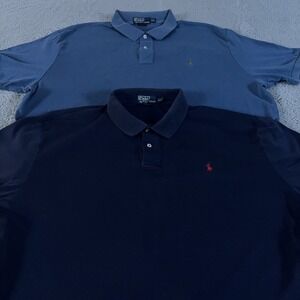 LOT OF 2 Polo Ralph Lauren Polo Shirt Mens XL Navy Short Sleeve Pony Preppy Golf